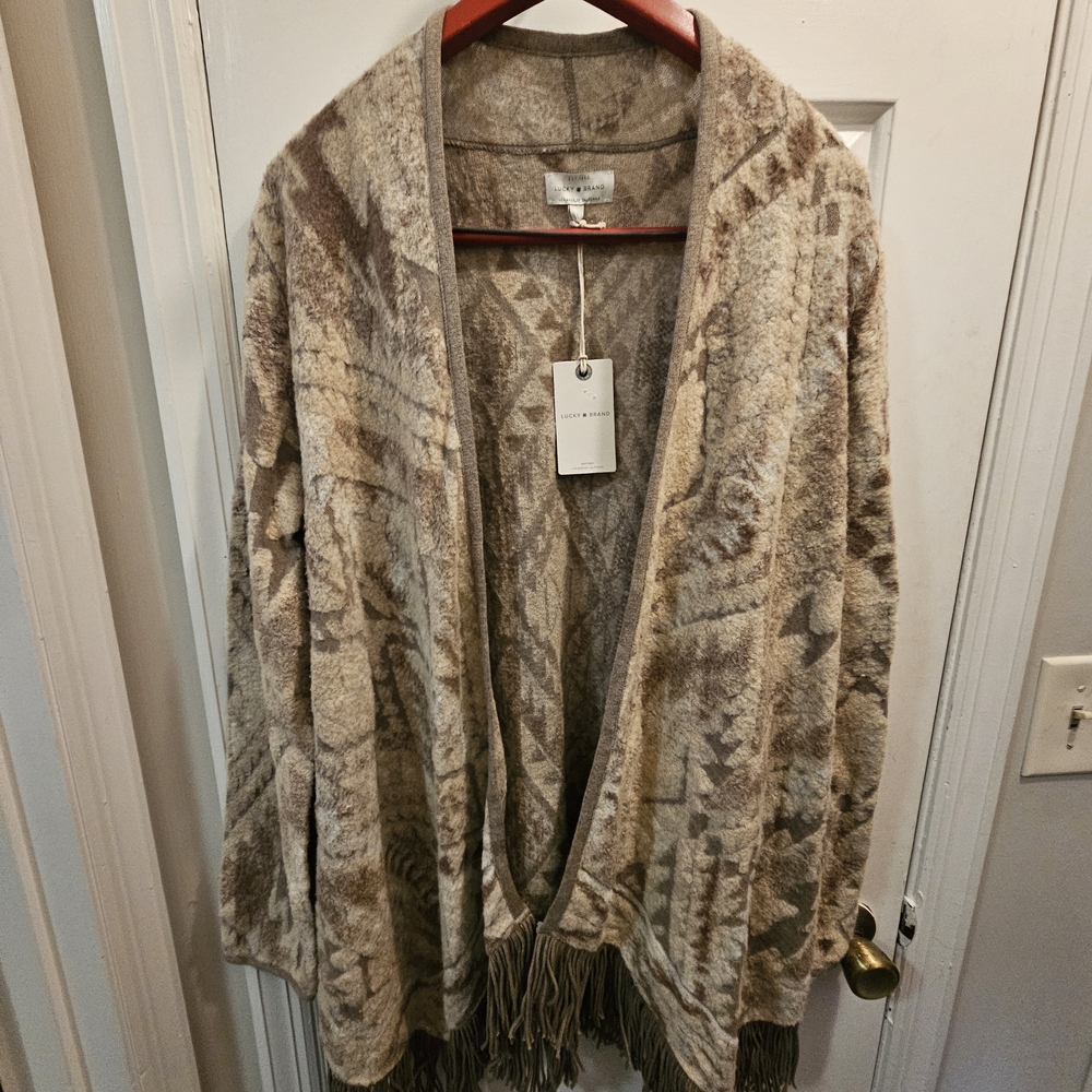 Lucky Brand Geometric Beige Teddy Jacket